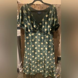 BODEN velvet Green Dress Gold Polka Dot EUC - Quick Ship!
